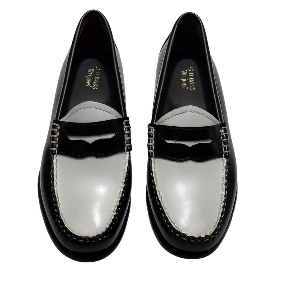 G.H. Bass WHITNEY WEEJUNS Penny Loafers in Black White Leather Size 8.5 $198 - Picture 5 of 13